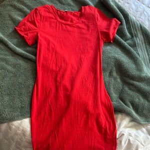 Vibrant Red Short Sleeve T Shirt Dress